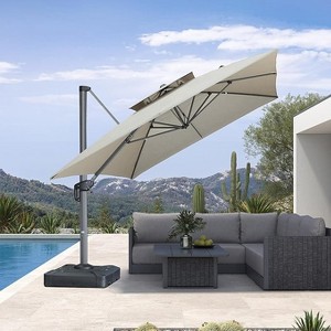 PURPLE LEAF Outdoor Cantilever Umbrellas with Base Large Patio Umbrella Offset Umbrella 360 Degree Rotation - 1 of 4