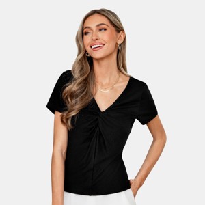 Women's Elegant Ruched Front V-Neck T-Shirt - Cupshe - 1 of 4