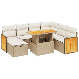 vidaXL 8 Piece Patio Sofa Set with Cushions Poly Rattan - Beige and Cream - 1 of 4