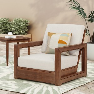 Christopher Knight Home Andrae Outdoor Acacia Wood Club Chairs with Cushions - 1 of 4