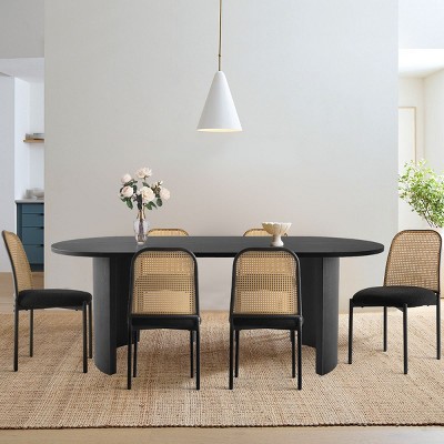 Rattan Dining Chairs Set Of 4 For Sale Boucle Upholstered Armless Dining Chairs With Curved Arched Rattan Back And Metal Legs-Cuddlewood