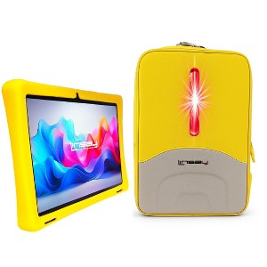 LINSAY 10.1"Octa Core 128GB Storage Android 15 Tablet with Yellow Kids Defender Case, Earphones and LED Back Pack Yellow - 1 of 4