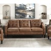 Okak Modern Casual Sofa 1pc with Thick Button Tufted Cushion , Solid Wood Legs Polished Microfiber Couch 3 Seat for Apartments, living Room, Brown - 4 of 4