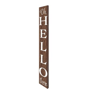 HomeRoots 72" Brown And White Solid Wood Hello Porch Sign - 1 of 4