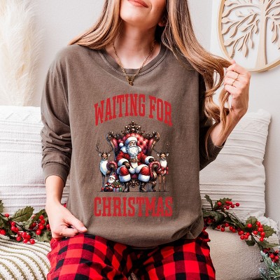 Simply Sage Market Waiting For Christmas Vintage Garment Dyed Long Sleeve - M - Espresso