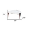 HomeRoots 36" White and Black Sintered Stone Faux Leather And Steel Triangle Coffee Table - 3 of 4