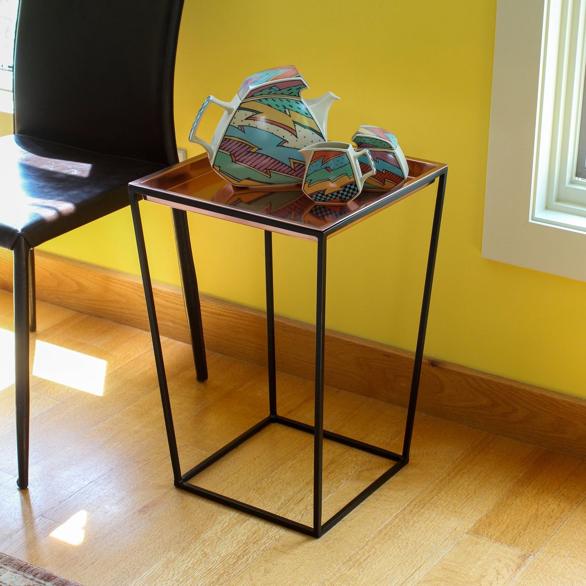 Indoor/Outdoor Arne Copper Plant Stand with Tray Black Powder Coat Finish - Achla Designs: Freestanding, No Assembly, 22.25" Tall - thumbnail 5