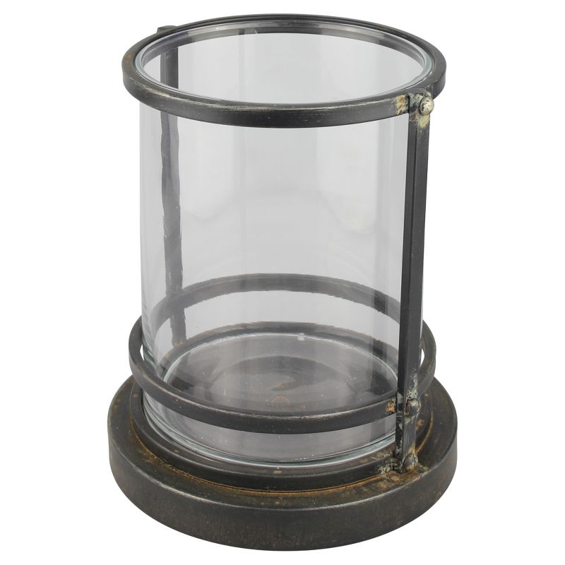 9&#34; Metal Trim Glass Hurricane Candle Holder Black - Stonebriar Collection, 3 of 8