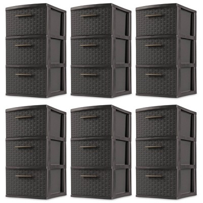 Sterilite 3 Drawer Wide Weave Storage Tower, Plastic Decorative Drawers to  Organize Clothes in Bedroom, Closet, Brown with Brown Drawers, 1-Pack