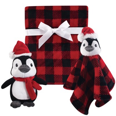 Hudson Baby Infant Plush Blanket, Security Blanket and Toy Set, Holiday Penguin, One Size