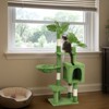 Gulches Green 48 inch Leaf Cat Tree Condo Hammock Platforms Sisal Posts Hanging Ball Anti Tip Compact Tower Small Cats 11 lbs - 2 of 4