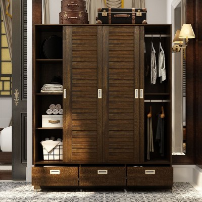 FUFU&GAGA Dark Wardrobe Closet with drawers,Modern Style Dresser with Hanging Rod for Clothes,Large Capacity Armoire for Bedroom