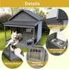 Okak 44.6IN Large Dog House with Large Terrace, Wooden Dog Kennel with Asphalt Roof, Weatherproof Dog Crate with Cleaning Mat, Feeding Bowl, Gray - 4 of 4