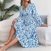 Coolmee Women Boho Floral Waist Smocked Cross V Neck Ruffled Long Sleeve Casual A-Line Midi Dress - 2 of 4
