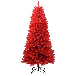 SEVOBAL Artificial Trees 5-Foot Red Christmas Tree with Metal Stand for Modern Outdoor Holiday Decor, Red, 33"*32"*60" - 1 of 4