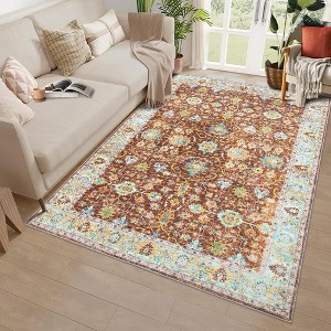 Boho Vintage Area Rug 6x9 ft Machine Washable Low Pile Soft Floor Carpet Non Slip Non Shedding Accent Rug for Living Room Bedroom Entryway Office - 1 of 4
