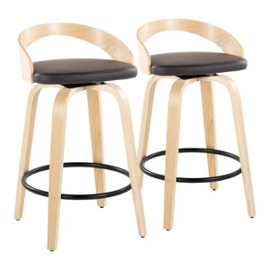 Set of 2 Grotto Counter Height Barstools Natural/Black/Brown - LumiSource: Upholstered Swivel Kitchen Stools, Wood Legs - 1 of 4