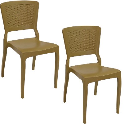 Sunnydaze Faux Wicker Design Plastic All-Weather Commercial-Grade Hewitt Indoor/Outdoor Patio Dining Chair, Light Brown, 2pk