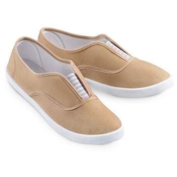 Collections Etc Slip-On Sneaker Shoes with Padded Insoles and Stripe Accent, Cotton