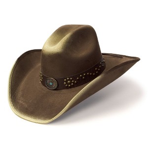 Western Express Brown and Camel Suede Finish Western Hat with Sunburst Concho Hat Band - 1 of 4
