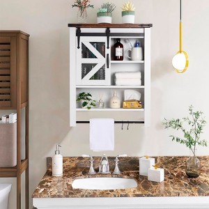 Bathroom Storage Cabinet with Sliding Barn Door - Over Toilet Organizer, Adjustable Shelf, Farmhouse Style - 1 of 4