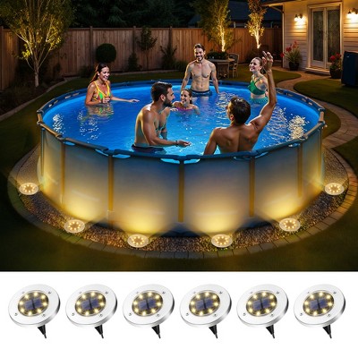 Warm White 8 LED Solar Outdoor Waterproof In-Ground Path Lights for Pathway, Yard, Lawn, Patio and Walkway