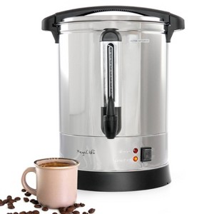 MegaChef 100 Cup Stainless Steel Coffee Urn: Electric Coffee Maker with Locking Lid, Cool Touch Handle, BPA-Free, Silver - 1 of 4