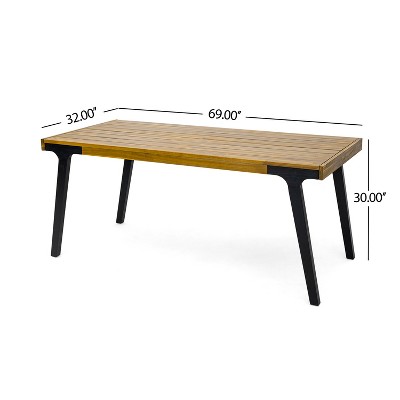 Harper 69" Teak and Black Acacia Wood Rectangular Dining Table