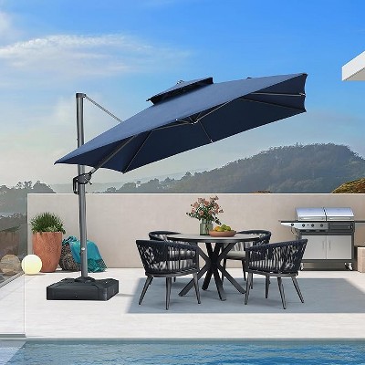 PURPLE LEAF Outdoor Cantilever Umbrellas with Base Large Patio Umbrella Offset Umbrella 360 Degree Rotation