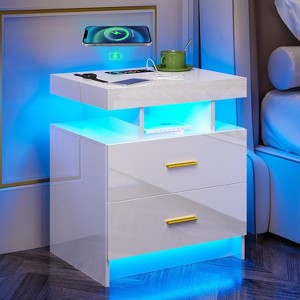 Vlsrka LED Nightstand with USB & Wireless Charging, Auto Sensor RGB Lights, 2 Drawers, Modern White Bedside Table for Bedroom Furniture - 1 of 3
