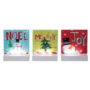 Transpac MDF/Acrylic Light Up Led Table Sign Set of 3 Christmas Home Decorations - 1 of 1