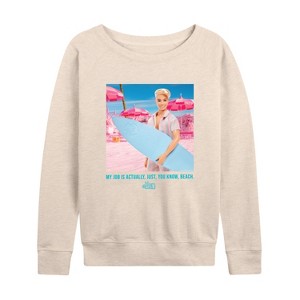 Women's - Barbie - Ken My Job Is Beach Lightweight French Terry Wide Neck Long Sleeve Shirt - 1 of 4