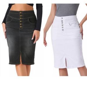 INSPIRE CHIC Women's High Waist Split Hem Casual Denim Pencil Skirt 2 Packs - 1 of 4
