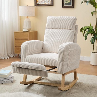 CAVINAS 15" Modern Rocking Chair Nursery,Upholstered Glider Rocking Armchair with Side Pocket,Living Room Accent Chair With High Backrest