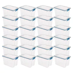 Sterilite Large 20 Quart Multipurpose Clear Plastic Storage Container Tote with Latching Lid for Home and Office Organization (18 Pack)