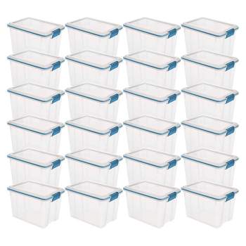 Sterilite 20 Quart Stackable Clear Plastic Storage Tote Container with Clear Gasket Latching Lid for Home and Office Organization, Clear