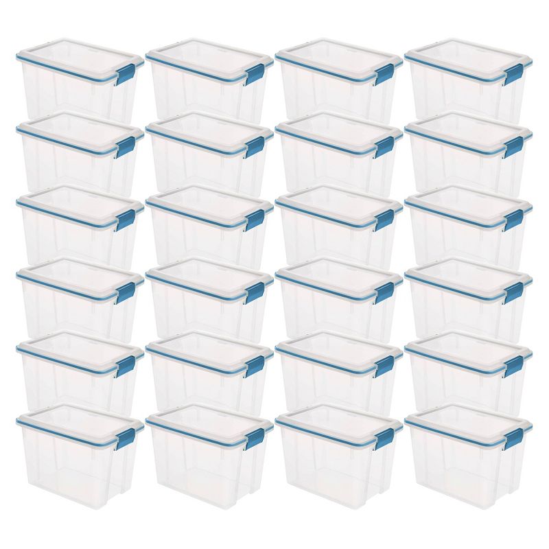 Sterilite 20 Quart Stackable Clear Plastic Storage Tote Container with Clear Gasket Latching Lid for Home and Office Organization, Clear, 1 of 5