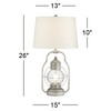 Franklin Iron Works Rustic Farmhouse USB Lamp with Table Top Dimmer and Nightlight LED 26" High Silver Off White Linen Glass Living Room - 4 of 4