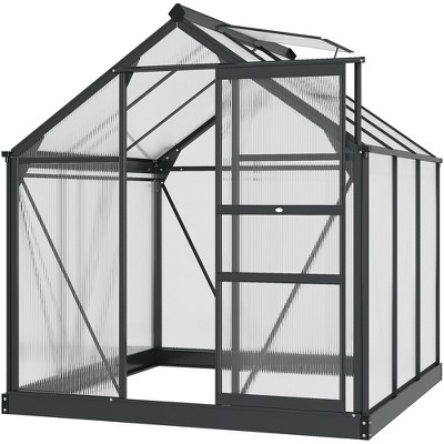 Outsunny Polycarbonate Greenhouse, Heavy Duty Outdoor Aluminum Walk-in Green House Kit with Vent & Door for Backyard Garden