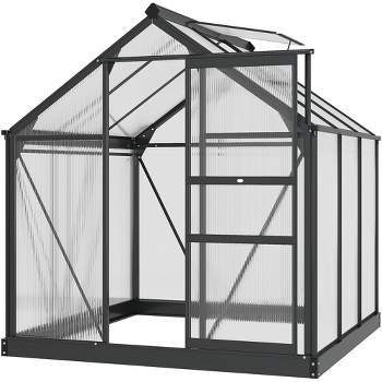 Outsunny 6.2' x 6.2' x 6.6' Polycarbonate Greenhouse, Heavy Duty Outdoor Aluminum Walk-in Green House Kit with Vent & Door for Backyard Garden, Gray