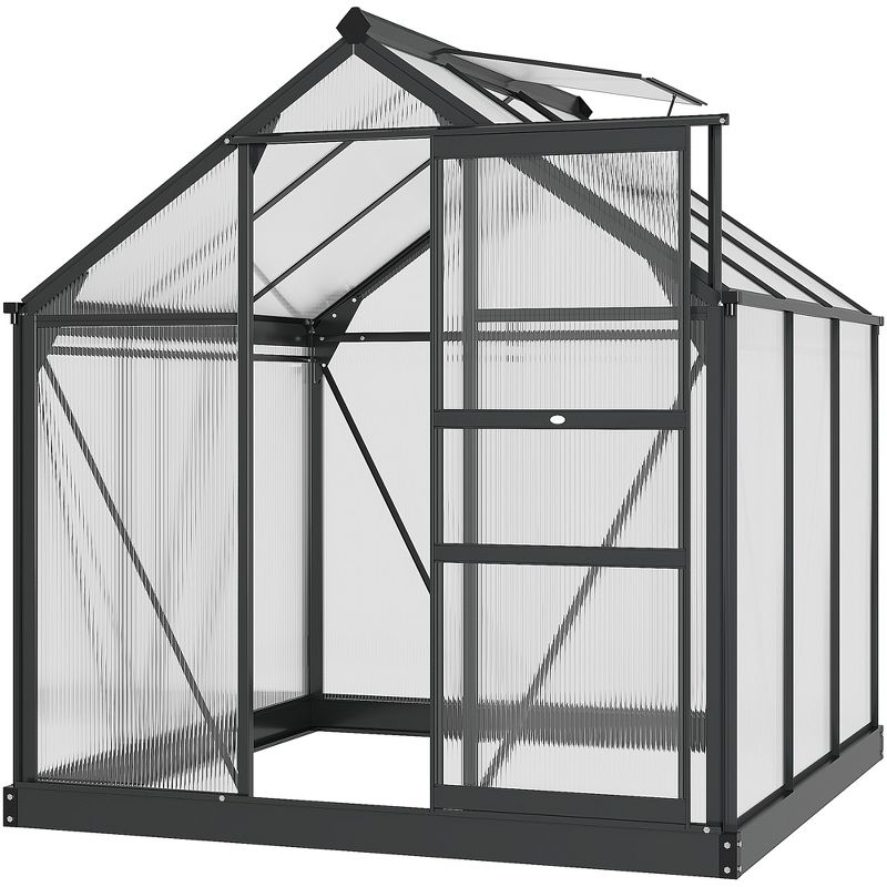 Outsunny 6.2' x 6.2' x 6.6' Polycarbonate Greenhouse, Heavy Duty Outdoor Aluminum Walk-in Green House Kit with Vent & Door for Backyard Garden, Gray, 1 of 7