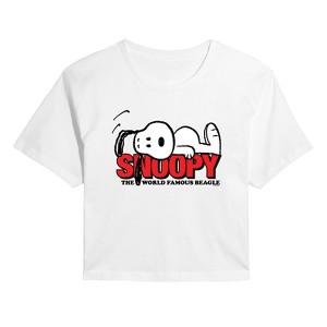 Women's - Peanuts - Snoopy Laying -Juniors Cropped Graphic T-Shirt Cropped Graphic T-Shirt - 1 of 4