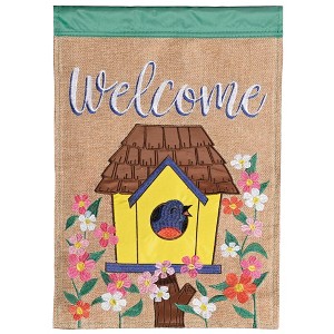 Dicksons Magnolia Garden Welcome Birdhouse Burlap Floral Brown 18 x 13 Polyester Outdoor Garden Flag - 1 of 1