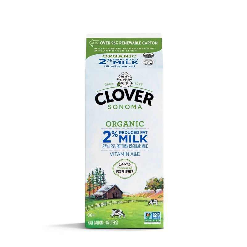 Clover Organic Farms 2% Milk - 0.5gal, 1 of 2
