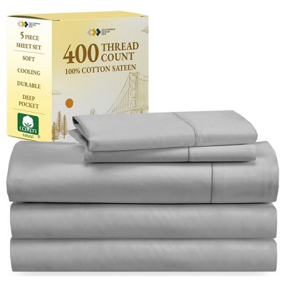Cotton Sheets Set - Softest 400 Thread Count Bed Sheets, 100% Cotton Sateen, Cooling, Deep Pocket by California Design Den