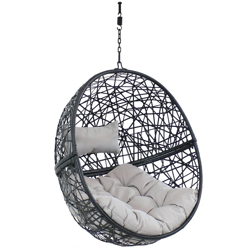 Sunnydaze Outdoor Resin Wicker Patio Jackson Hanging Basket Egg Chair Swing with Cushions and Headrest - 2pc, 1 of 12