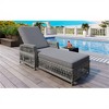 SKRAN Outdoor Long Reclining Chaise, All Weather Rattan Wicker Lounge with Armrests and Soft Removable Cushions for Poolside & Garden, Grey - 2 of 4