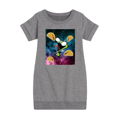 - Invader ZIM - GIR Loves Tacos in Space Graphic Short Sleeve Fleece Dress