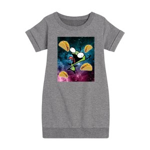 Girls' - Invader ZIM - GIR Loves Tacos in Space Graphic Short Sleeve Fleece Dress - 1 of 4