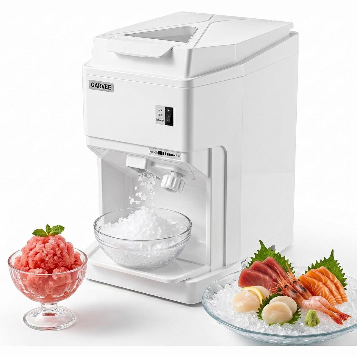 Garvee Tabletop Ice Crusher, High Efficiency 320RPM Shaved Ice Maker with Stainless Steel Blade, Ideal for Parties and Snack Bars